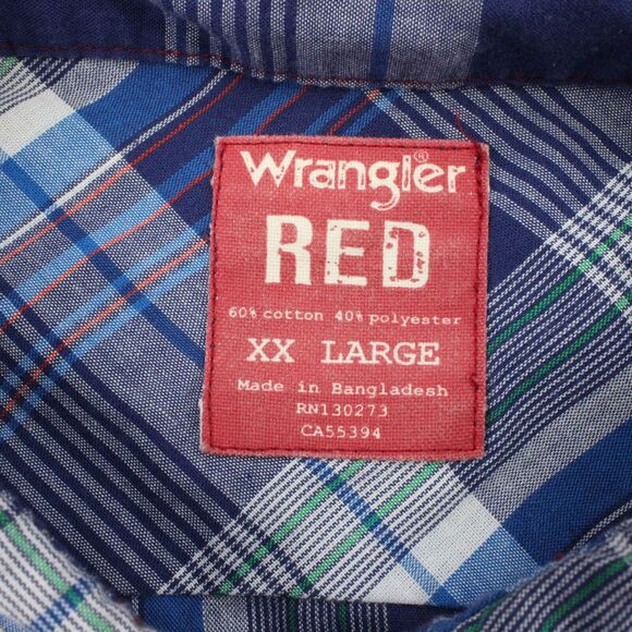 Wrangler Red Plaid Shirt Mens XXL Blue Long Sleeve Western Snap Front - Picture 3 of 6